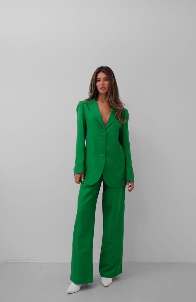 Black Fashion Conjunto de chaqueta tipo blazer con pantalones doblados en la cintura Verde Ropa al por mayor Formal