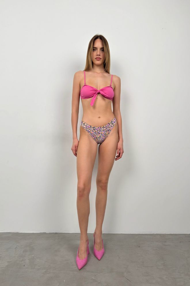Black Fashion Bow Detail Floral Bikini Suit Pink Wholesale Clothing 0