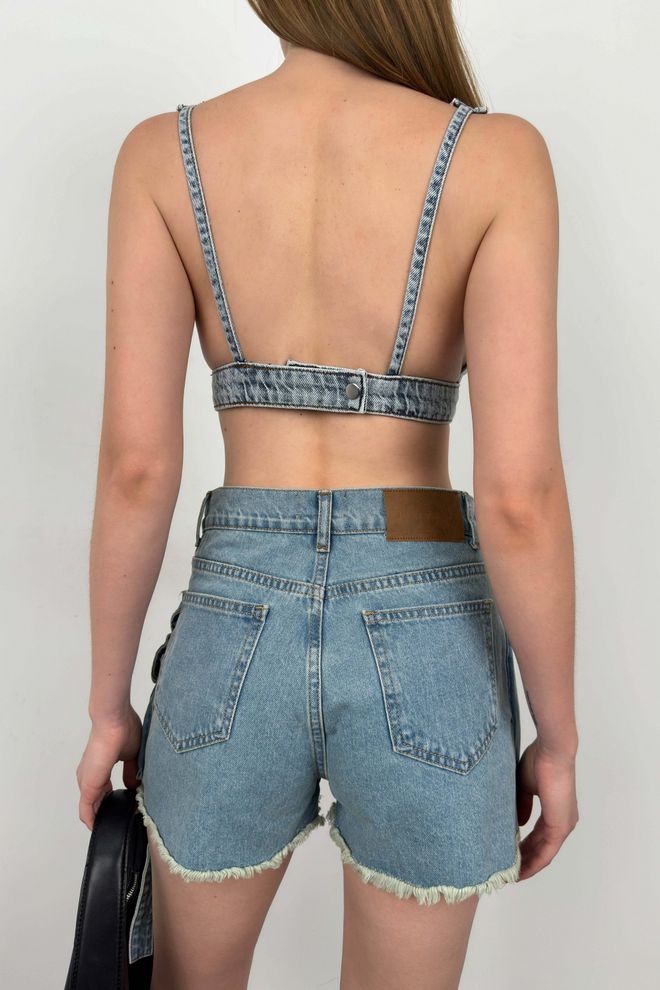 Black Fashion Denim Crop Bra Blue Wholesale Clothing Spring