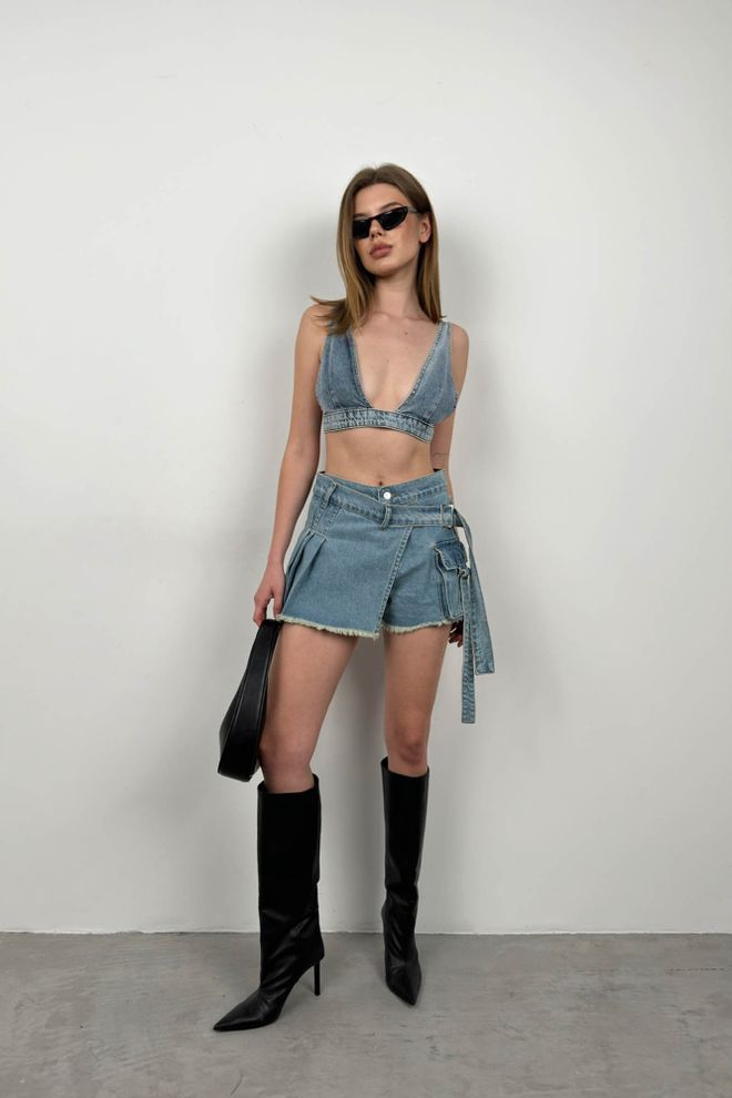 Black Fashion Denim Crop Bra Blue Wholesale Clothing Sexy