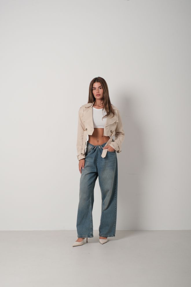 ESPADA Kurz Geschnittener Trenchcoat Mit Gürteldetail – Beige Großhandelskleidung Lässig