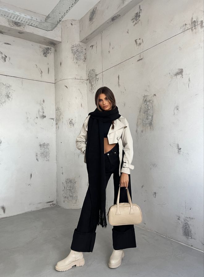 Black Fashion شال محبوك بارز أسود ملابس بالجملة 0