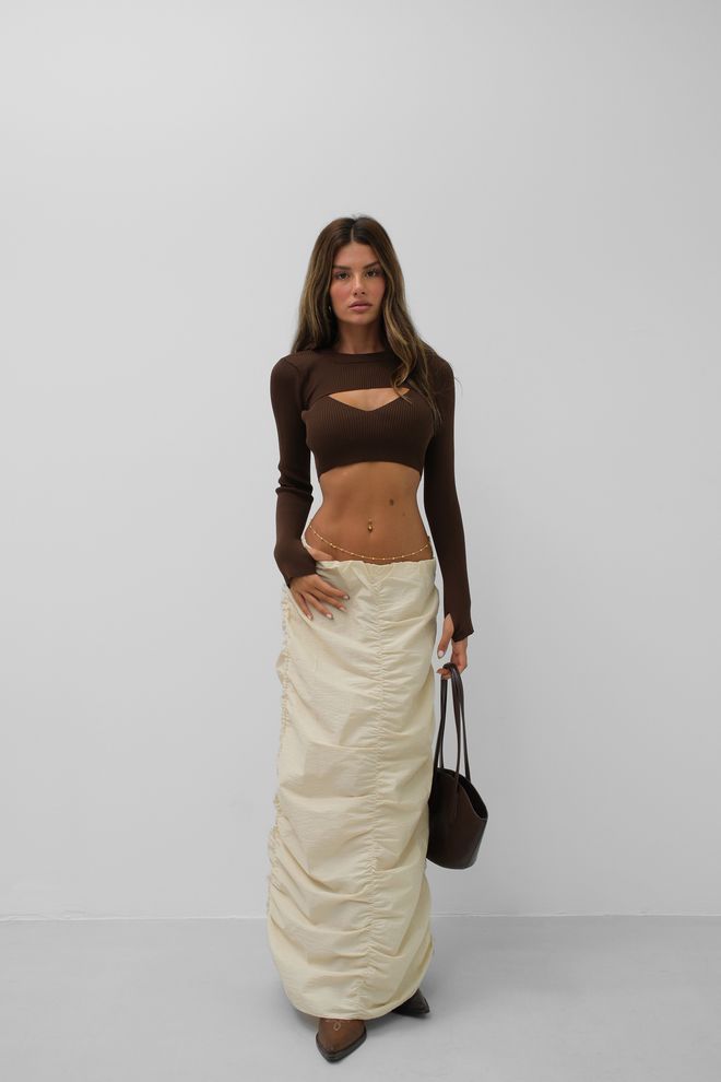 Black Fashion Μαξί Φούστα Με Βολάν Μπεζ Χονδρικό εμπόριο ενδυμάτων Casual