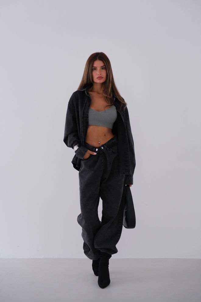 Black Fashion Oversized denim overhemd Snow Wash gerookt Groothandel Kleding Casual
