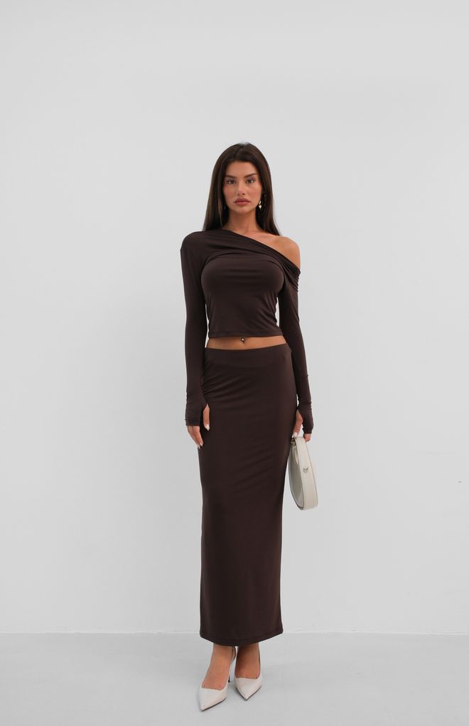 Black Fashion Μαξί Φούστα Χαμηλόμεση Καφέ Χονδρικό εμπόριο ενδυμάτων Κομψό