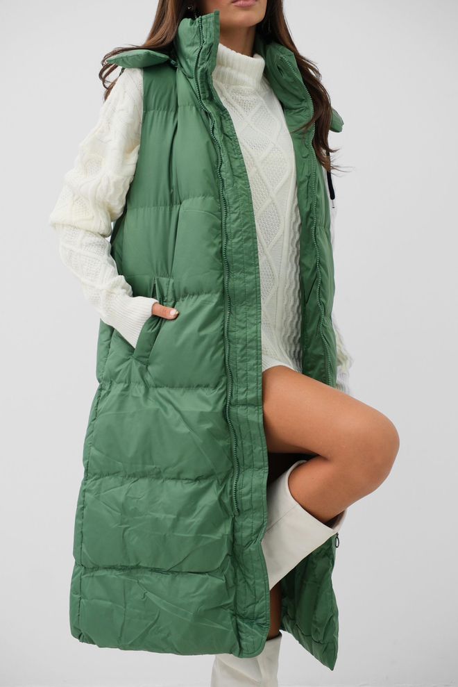 ESPADA Green Long Zip Up Vest Wholesale Clothing Dating