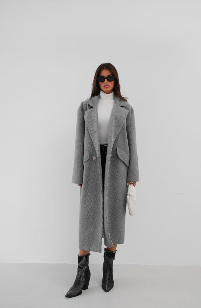 Black Fashion معطف متعرج كبير الحجم رمادي ملابس بالجملة رَسمِيّ