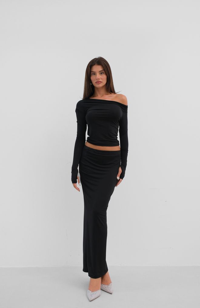 Black Fashion Μαξί Φούστα Χαμηλόμεση Μαύρη Χονδρικό εμπόριο ενδυμάτων Κομψό