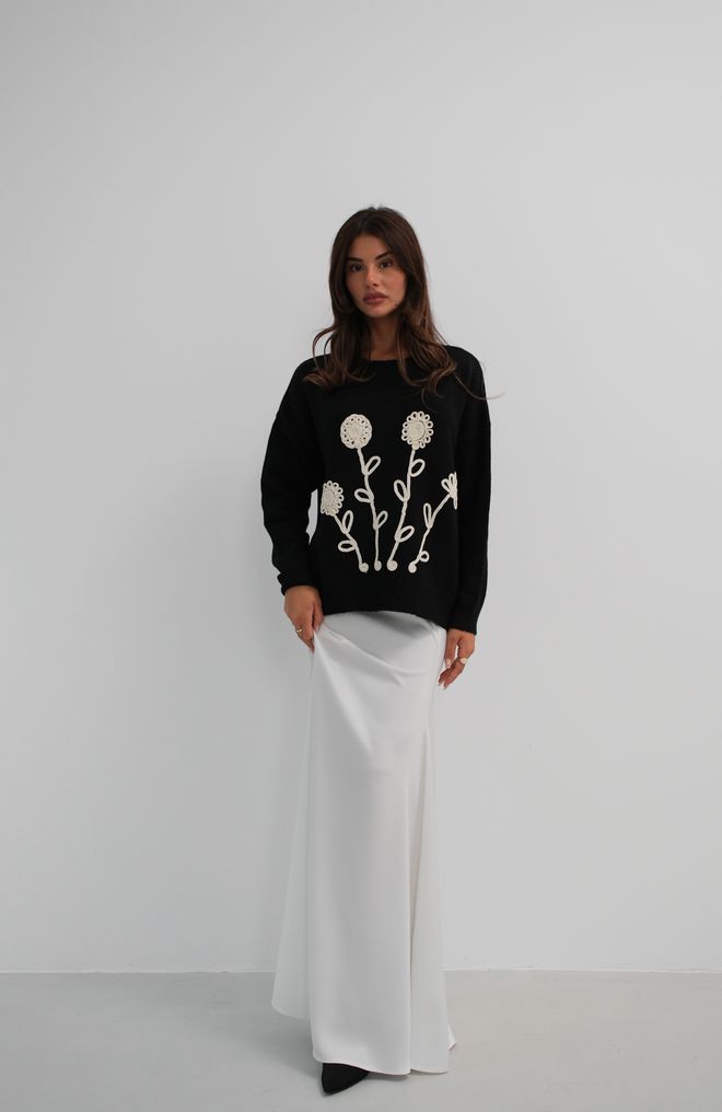 Black Fashion Πλεκτό Πουλόβερ Oversize Με Μοτίβο Μαύρο Χονδρικό εμπόριο ενδυμάτων Casual