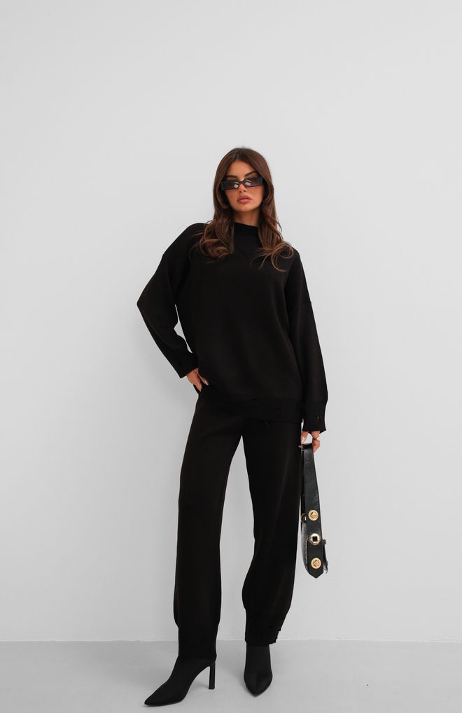 Black Fashion بدلة رياضية ممزقة ومفصلة من Jogger أسود ملابس بالجملة 0
