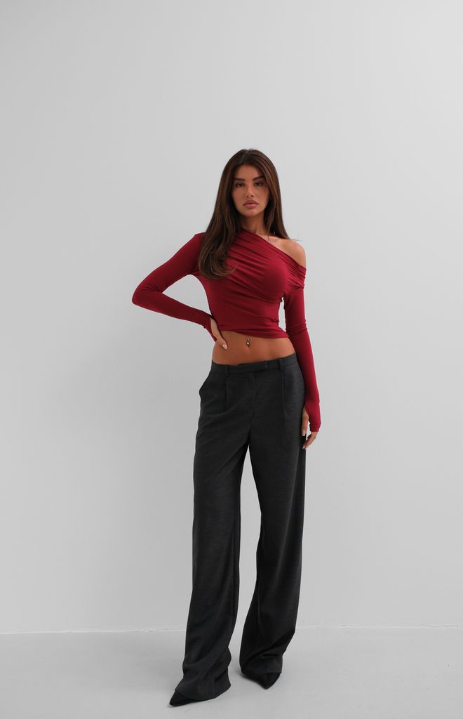 Black Fashion Pantalones Anchos Con Pliegues Individuales Gris Ropa al por mayor Formal