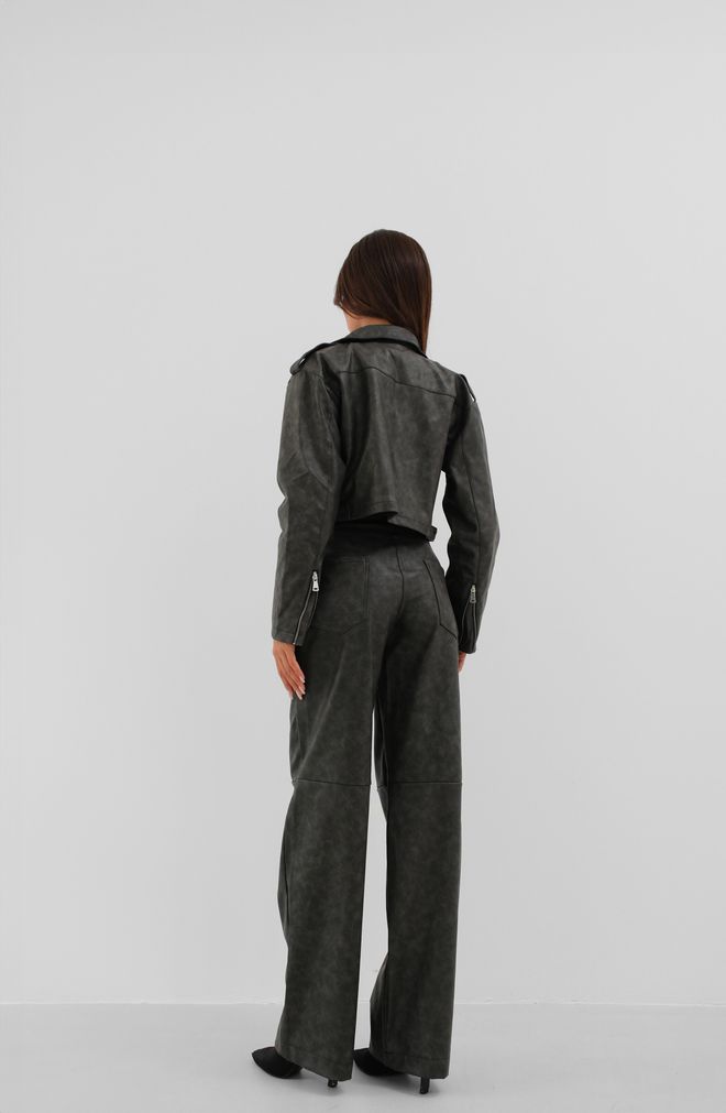 ESPADA Black Biker Jacket With Zipper Pocket Wholesale Clothing Streetwear