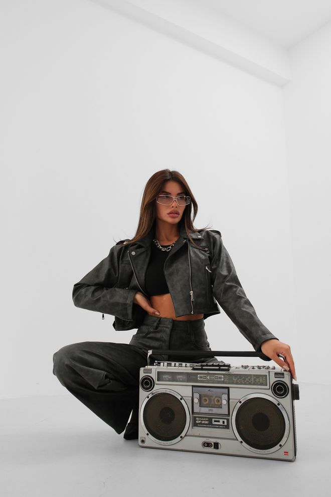 ESPADA Black Biker Jacket With Zipper Pocket Wholesale Clothing Polyester