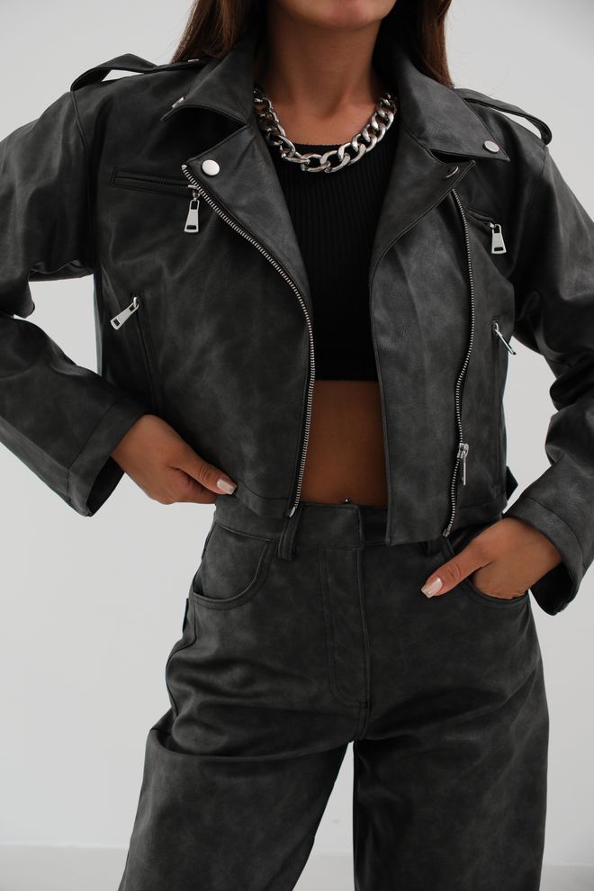 ESPADA Black Biker Jacket With Zipper Pocket Wholesale Clothing Fall