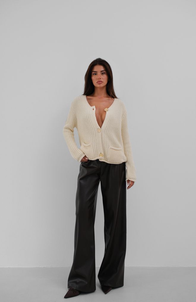 Black Fashion Oversize Knitted Cardigan With Button Detail Ecru Wholesale Clothing 0