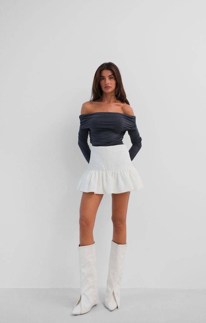 Black Fashion Μπλούζα Χωρίς Στράπλες Off the Shoulder Γκρι Χονδρικό εμπόριο ενδυμάτων Κομψό