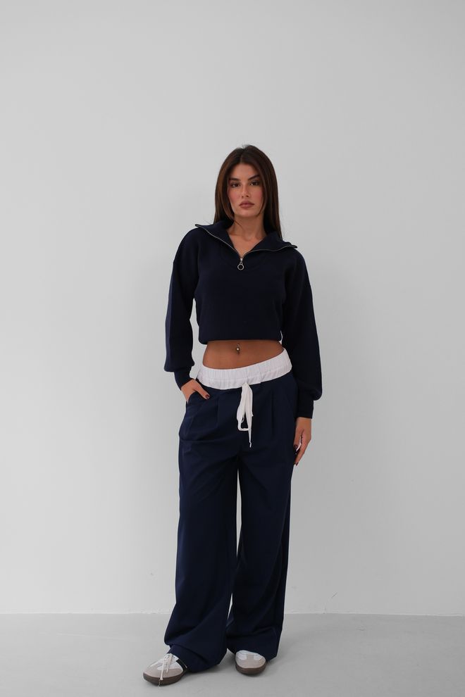 Black Fashion Oversize Strickpullover Mit Reißverschluss – Marineblau Großhandelskleidung Lässig