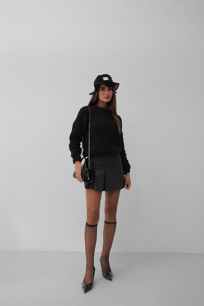 Black Fashion Maglione Lavorato A Maglia Oversize Nero Abbigliamento all'ingrosso Casuale
