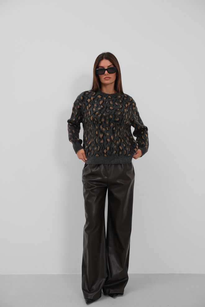 Black Fashion Pullover Mit Leopardenmuster – Schwarz Großhandelskleidung Lässig