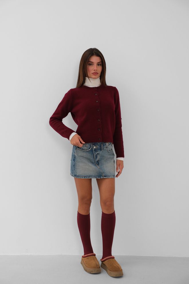 Black Fashion Oversize Basic Cardigan Claret Red Wholesale Clothing Casual