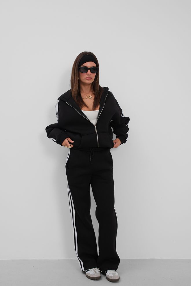Black Fashion Conjunto De Chándal Con Capucha Y Detalle De Ribetes Negro Ropa al por mayor Deporte