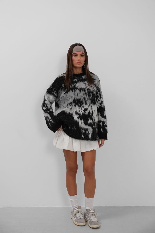 Black Fashion Bearded Patterned Sweater Gray Wholesale Clothing Casual