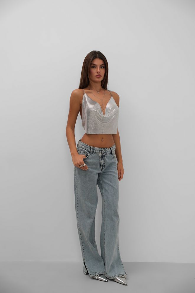 Black Fashion Chain Strap Sequined Crop Ασημί Χονδρικό εμπόριο ενδυμάτων Glam