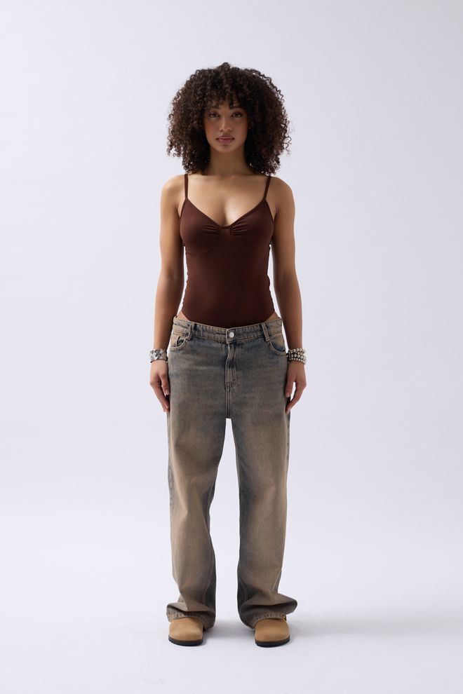 Black Fashion Front Drawstring Bodysuit Brown Wholesale Clothing Casual