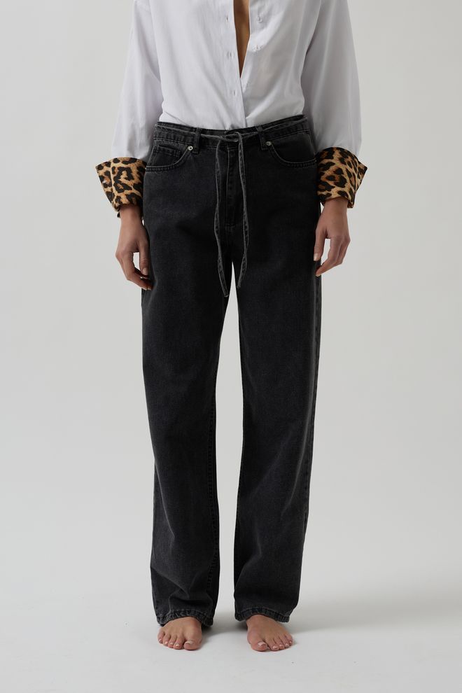 ESPADA Black Mom Jeans High Waist Buttoned Closure Wholesale Clothing Fall