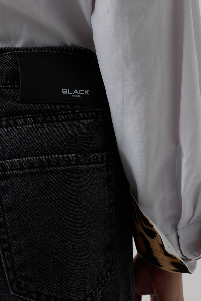 ESPADA Black Mom Jeans High Waist Buttoned Closure Wholesale Clothing Streetwear