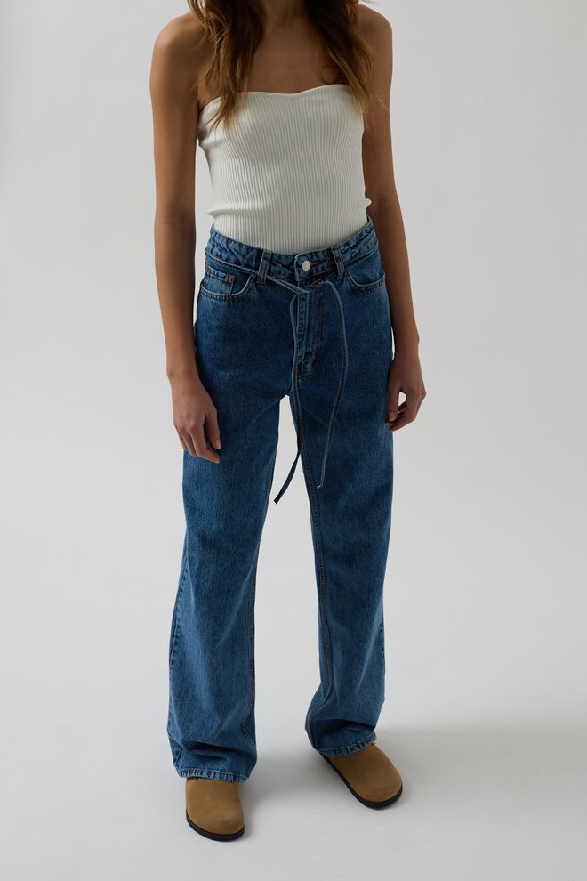 ESPADA Blue Mom Jeans With High Waist And Straight Leg Wholesale Clothing Birthday