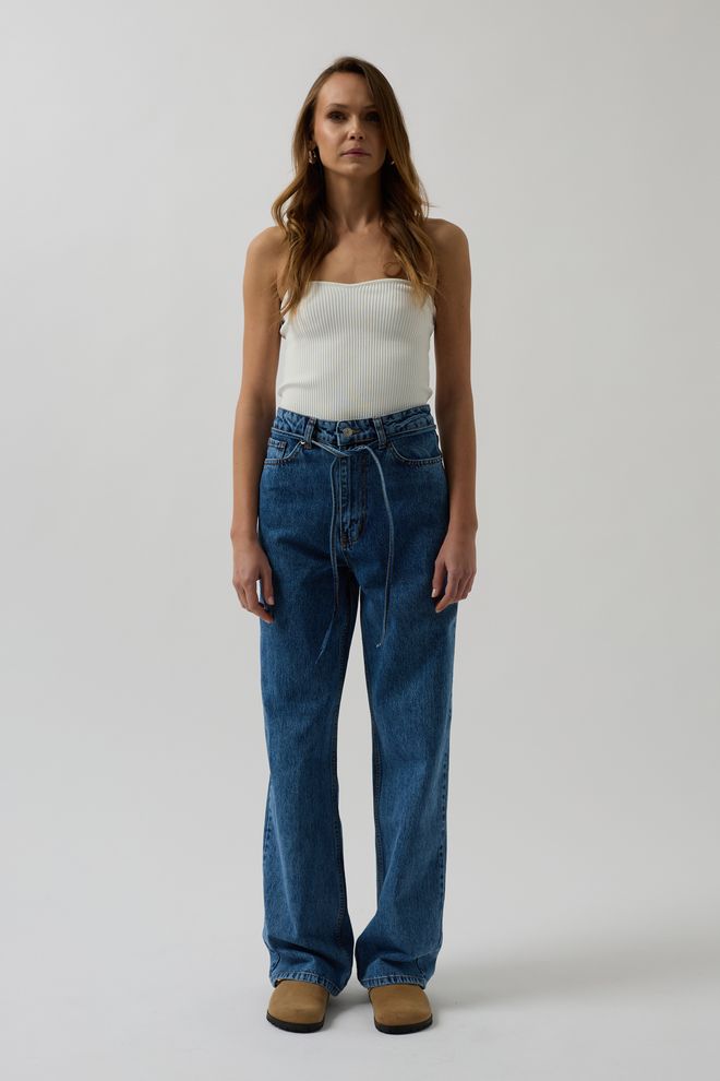 ESPADA Blue Mom Jeans With High Waist And Straight Leg Wholesale Clothing Cotton