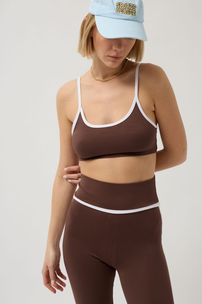 Black Fashion Biye Detaylı Askılı Bra Kahverengi Toptan Giyim Spor Giyim