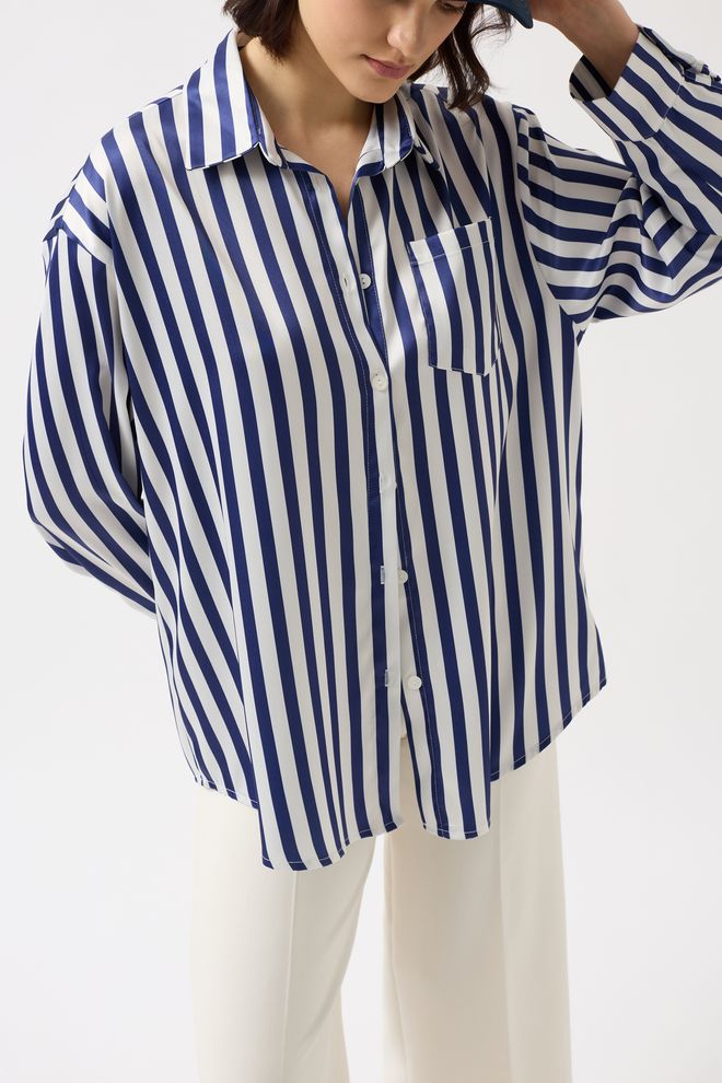 Black Fashion Ριγέ Σατέν Πουκάμισο  Χονδρικό εμπόριο ενδυμάτων Κομψό