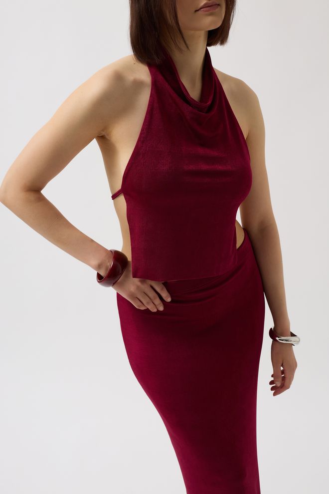 Black Fashion Crop Blouse Met Col En Halflange Achterkant Bordeaux Groothandel Kleding Elegant