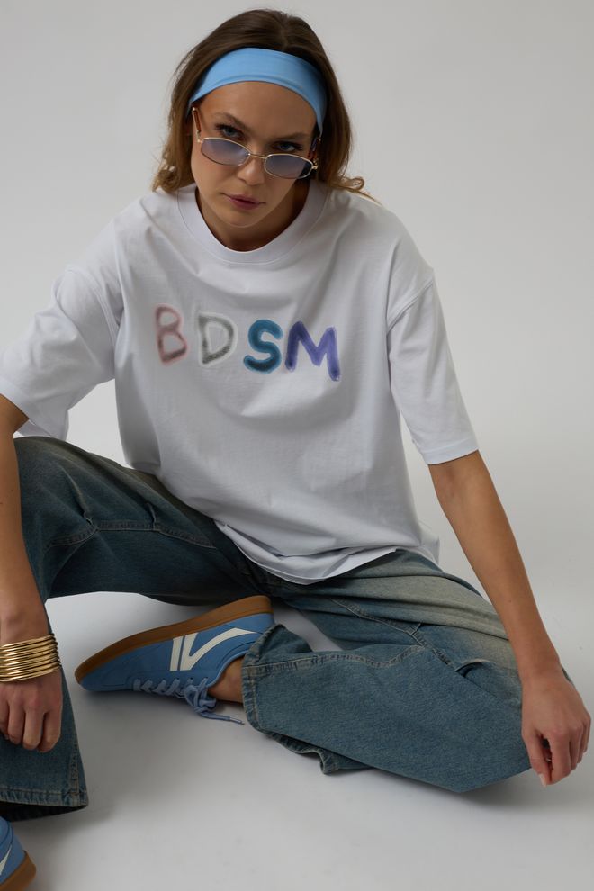 Black Fashion Oversize T Shirt With Back And Front Print White Wholesale Clothing Cotton