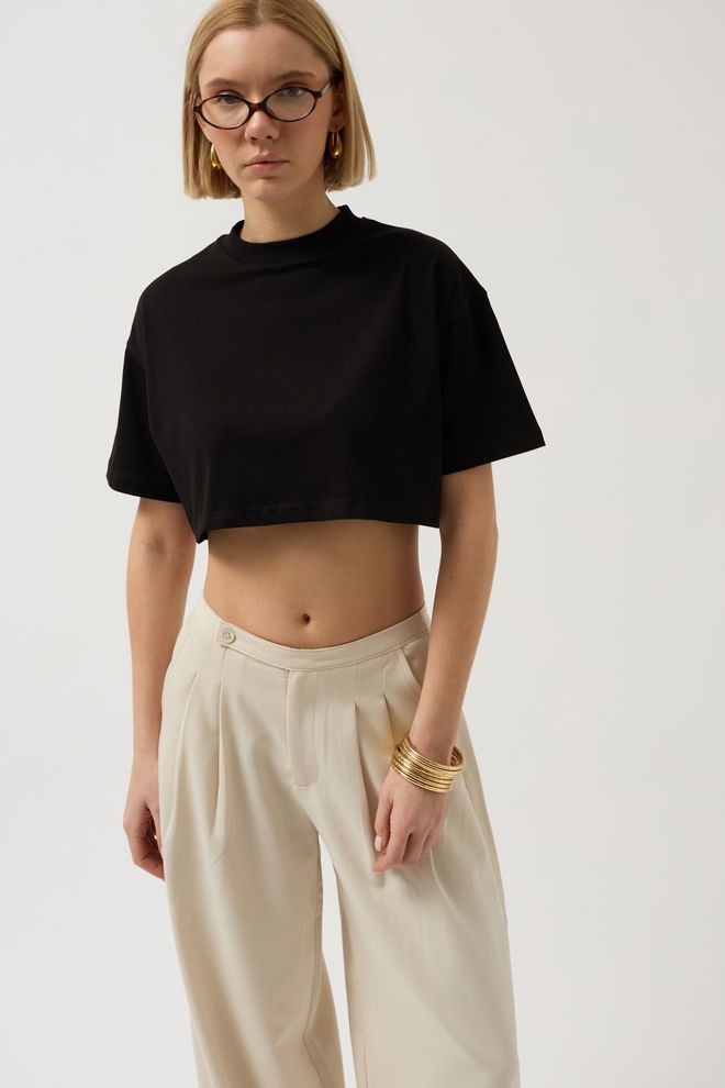 Black Fashion Camiseta Corta De Gran Tamaño Negra Ropa al por mayor Casual