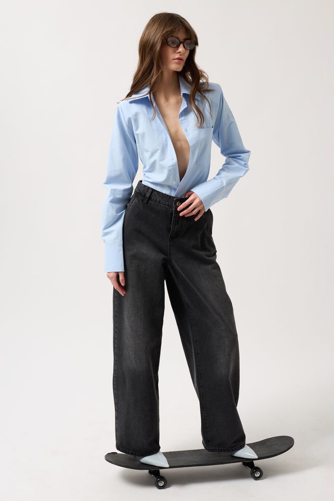 Black Fashion Jeans Dritti A Vita Bassa Nero Abbigliamento all'ingrosso Casuale