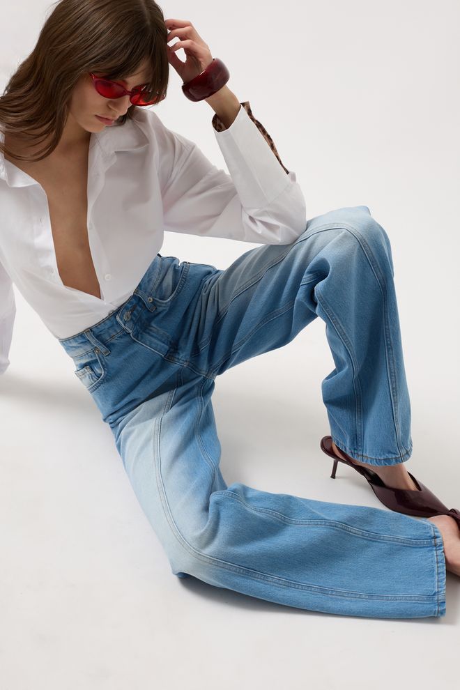 Black Fashion Šijací Detail S Širokými Nohami Modrý Veľkoobchod s oblečením Neformálny