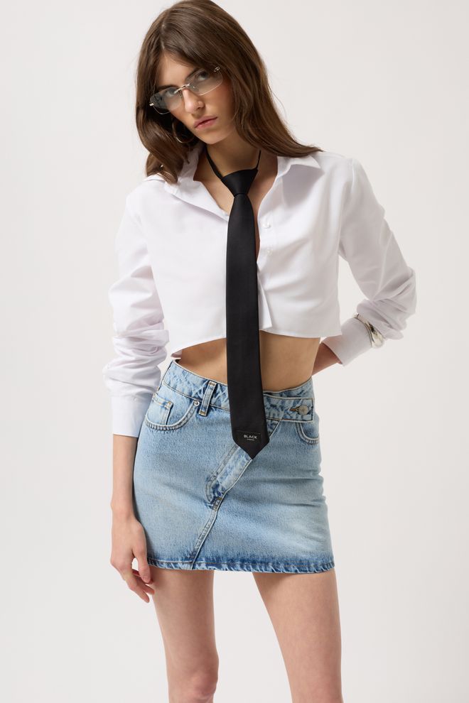 Black Fashion Mini Krilo Iz Jeansa Z Asimetričnim Pasom Modra Oblačila na debelo Ležerno