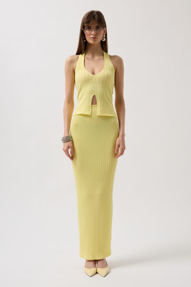 Black Fashion V Detail Textured Crop Blouse Yellow Wholesale Clothing Polyester