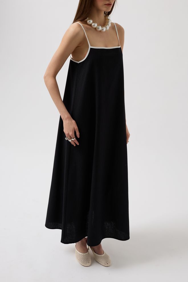 ESPADA Black Elegant Sexy Slip Dress With Square Neck Wholesale Clothing Summer