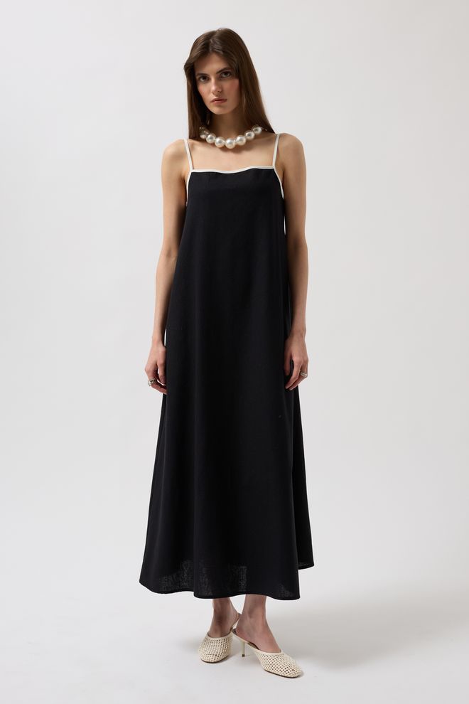 ESPADA Black Elegant Sexy Slip Dress With Square Neck Wholesale Clothing Cotton