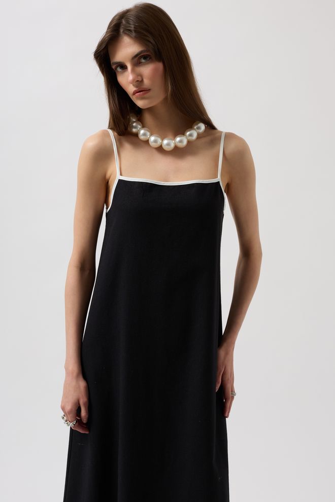 ESPADA Black Elegant Sexy Slip Dress With Square Neck Wholesale Clothing Birthday