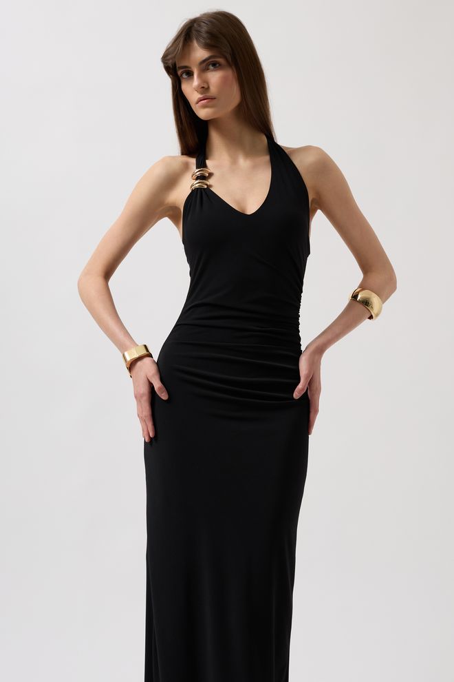 Black Fashion Robe Longue Avec Accessoires Noire Vêtements en gros Élégant