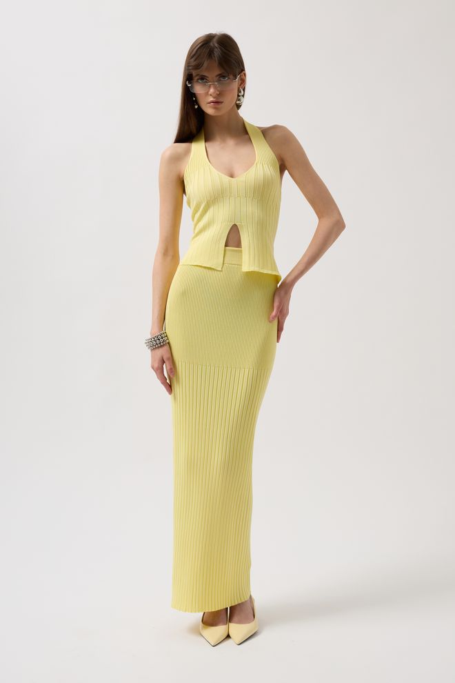 Black Fashion High Waist Textured Skirt Yellow Wholesale Clothing Polyester