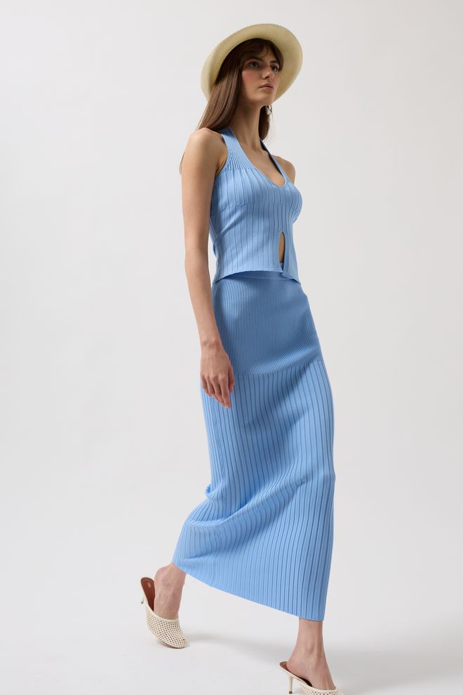 Black Fashion High Waist Textured Skirt Baby Blue Wholesale Clothing Birthday