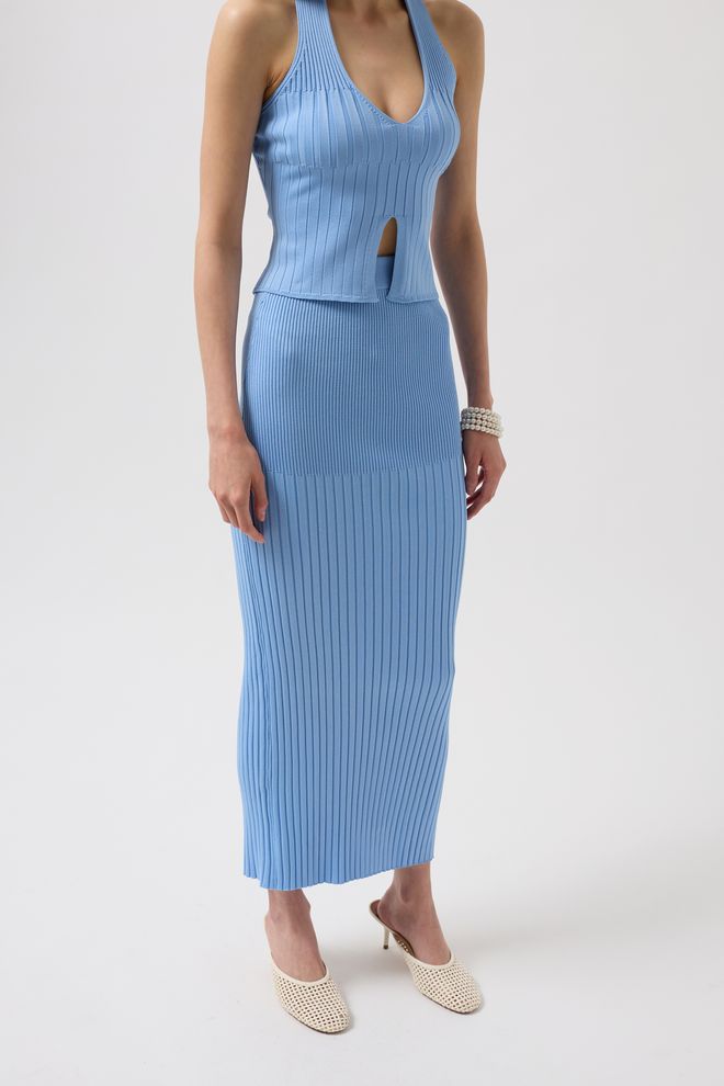 Black Fashion High Waist Textured Skirt Baby Blue Wholesale Clothing Summer