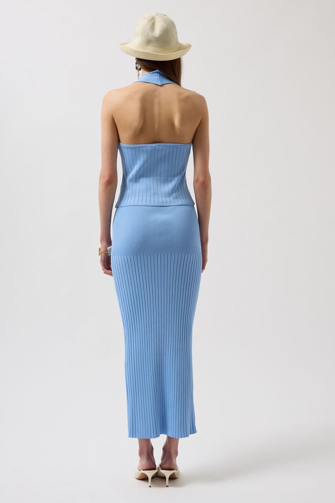 Black Fashion High Waist Textured Skirt Baby Blue Wholesale Clothing 4