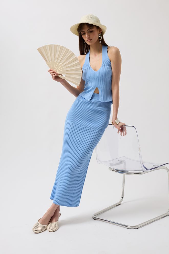 Black Fashion Teksturirana Suknja Visokog Struka Baby Blue Veleprodaja odjeće Ležerni